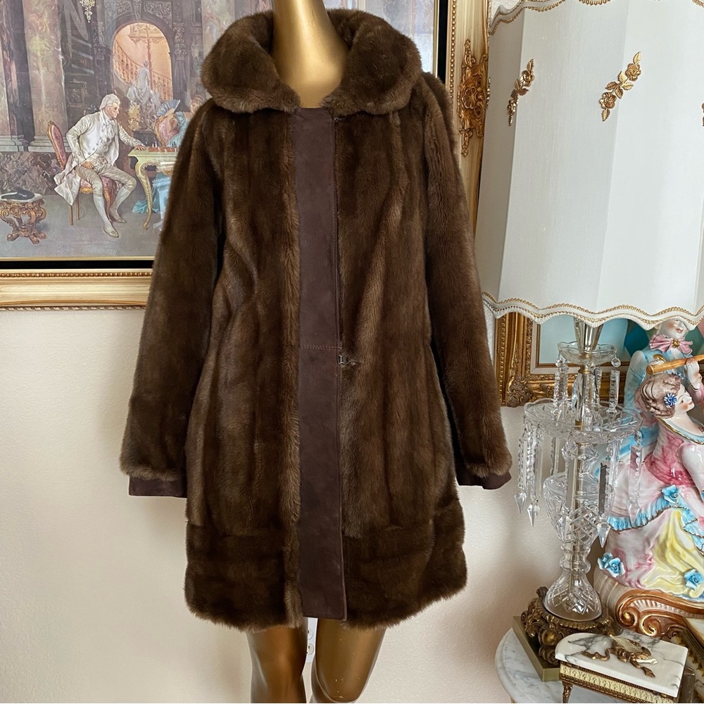 Dasco Vintage Faux Fur Real Suede Leather Trim Coat